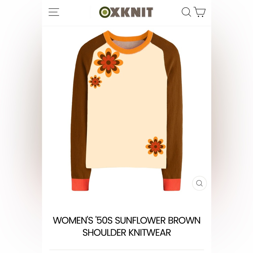 Oxnit Woman’s 50’s Sunflower Brown Shoulder Knit wear.